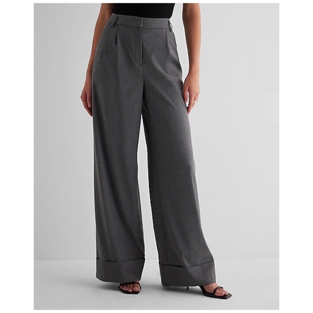 Express High Waisted Pleated Wide Leg Dress Work Pants Gray Size 6L